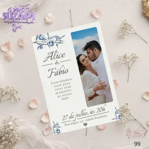 Convite de Casamento Azul c Foto Tam A5