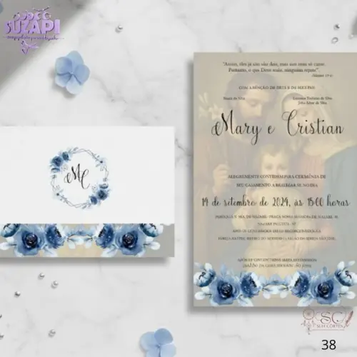 Convite de Casamento Azul Marinho c/ Foto 2 Tam A5