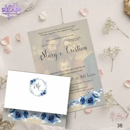 Convite de Casamento Azul Marinho c/ Foto 2 Tam A5