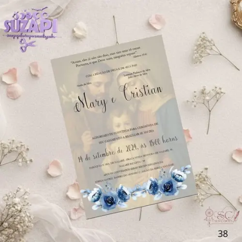 Convite de Casamento Azul Marinho c/ Foto 2 Tam A5