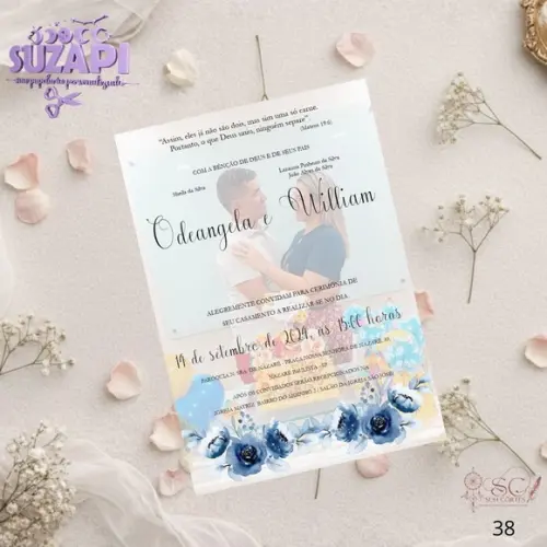 Convite de Casamento Azul Marinho c/ Foto Tam A5