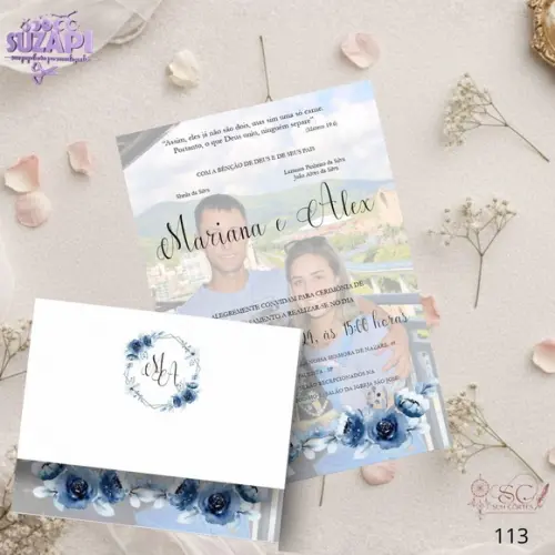Convite de Casamento Azul Marinho com Foto Tam A5