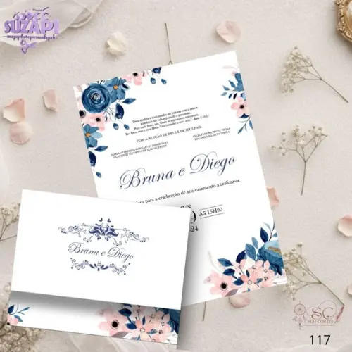 Convite de Casamento Azul Marinho com Rosa Tam A5
