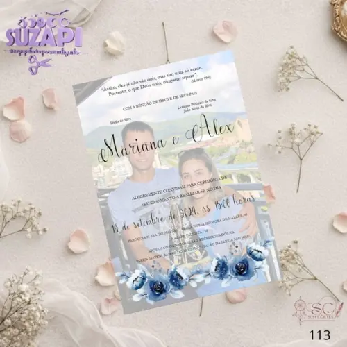 Convite de Casamento Azul Marinho com Foto Tam A5
