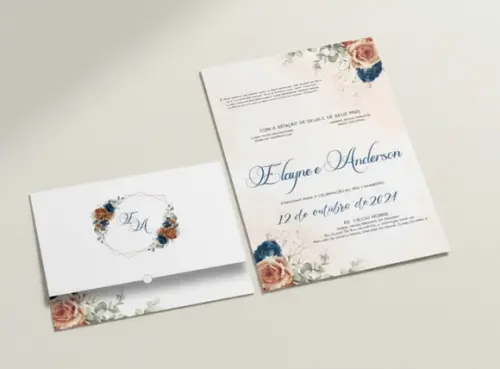 Convite de Casamento Azul Marinho com Terracota Cd765