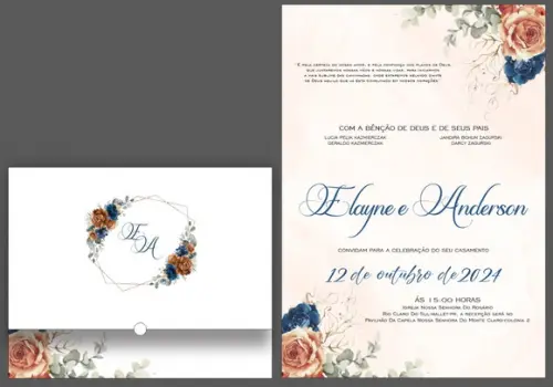 Convite de Casamento Azul Marinho com Terracota Cd765