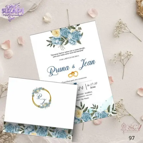 Convite de Casamento Azul Oceano c Amarelo Tam A5