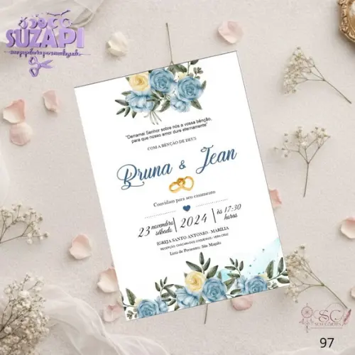 Convite de Casamento Azul Oceano c Amarelo Tam A5