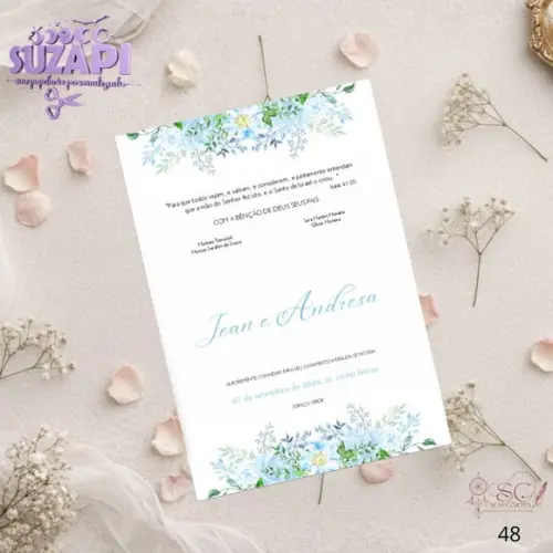 Convite de Casamento Azul Serenity 3 Tam A5