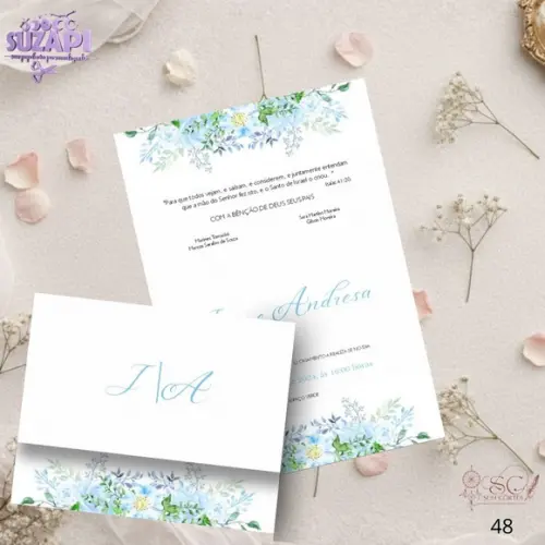 Convite de Casamento Azul Serenity 3 Tam A5