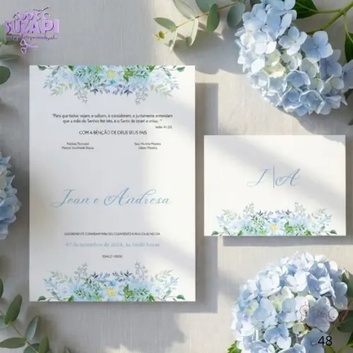Convite de Casamento Azul Serenity 3 Tam A5