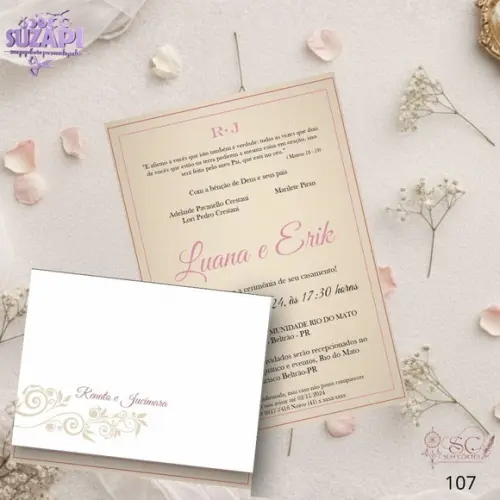 Convite de Casamento Bege com Rosa Tam A5