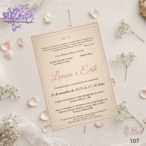 Convite de Casamento Bege com Rosa Tam A5