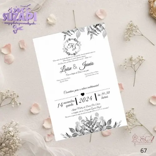Convite de Casamento Branca e Preto Tam A5