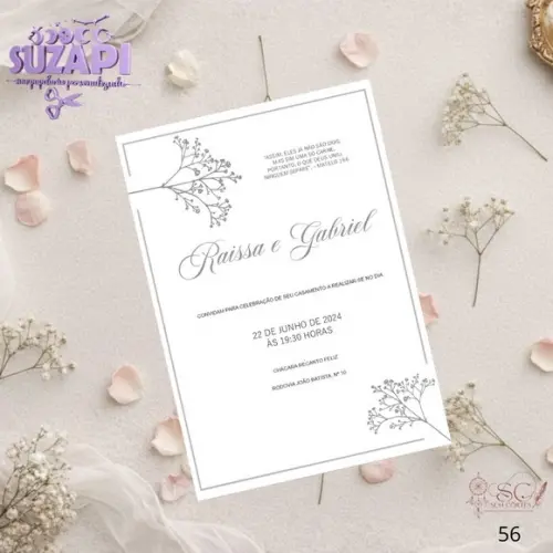 Convite de Casamento Branco e Preto Minimalista 1 Tam A5