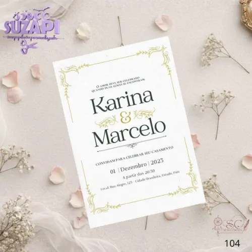 Convite de Casamento Branco c Dourado Tam A5