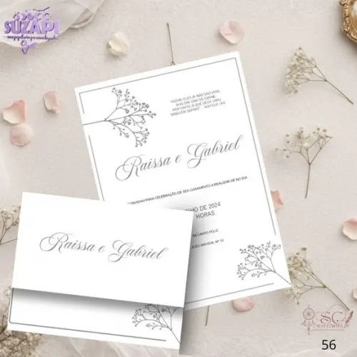Convite de Casamento Branco e Preto Minimalista 1 Tam A5