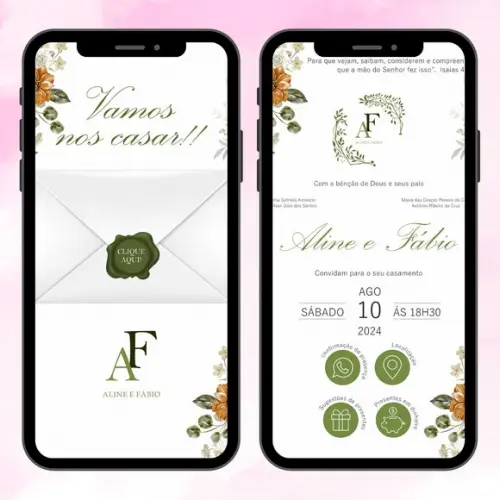 Convite de Casamento Classico Terracota e Verde + Brinde