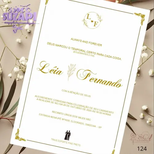 Convite de Casamento Dourado A6 Exclusivo