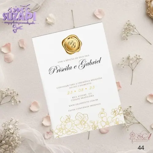 Convite de Casamento Dourado com Branco Tam A5