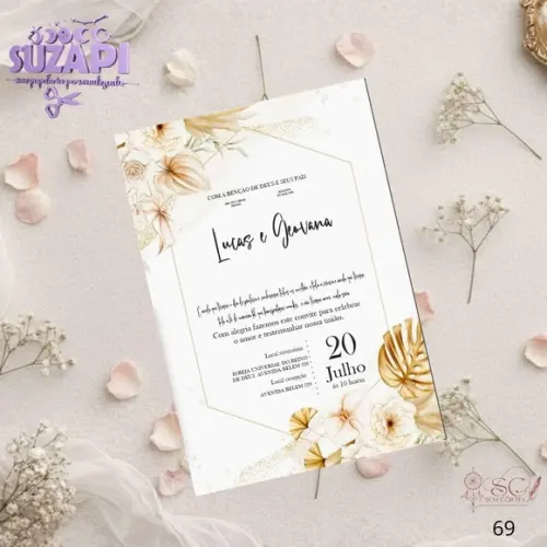 Convite de Casamento Dourado com Branco Tam A5