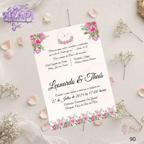Convite de Casamento Flor Rosa Tam A5