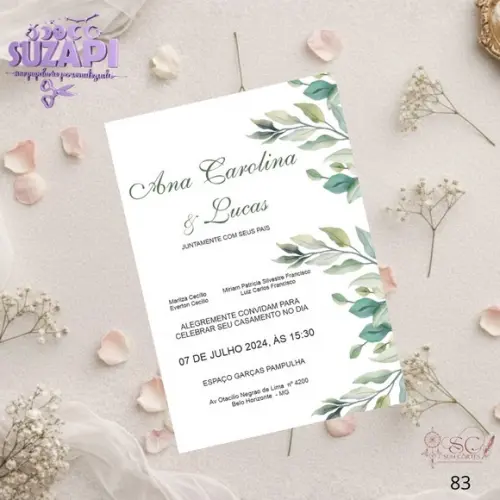 Convite de Casamento Flolhas Tam A5