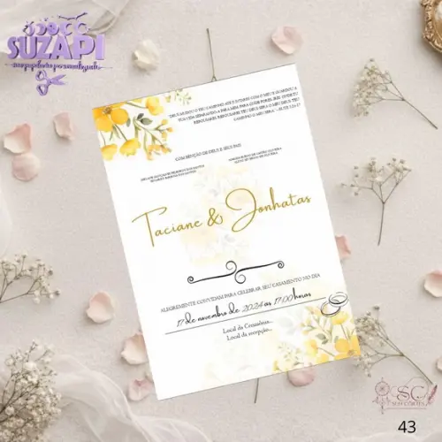 Convite de Casamento Floral Amarelo Tam A5