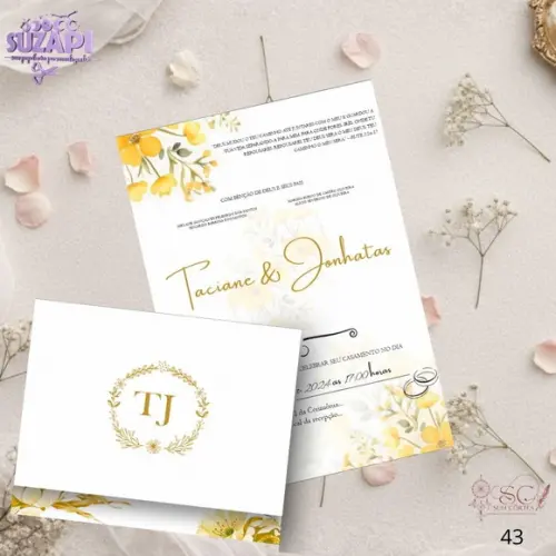 Convite de Casamento Floral Amarelo Tam A5