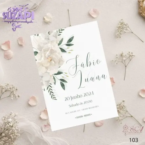 Convite de Casamento Floral Branco Tam A5