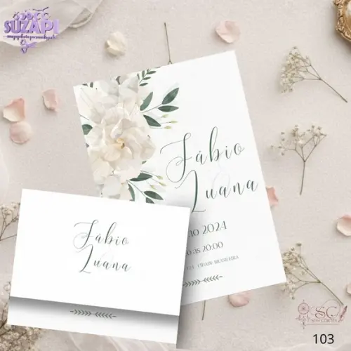 Convite de Casamento Floral Branco Tam A5