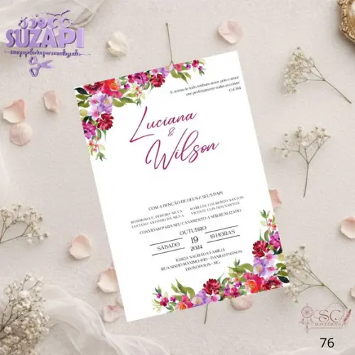Convite de Casamento Floral Colorido Tam A5