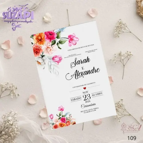 Convite de Casamento Floral Colorido Tam A5