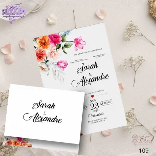 Convite de Casamento Floral Colorido Tam A5
