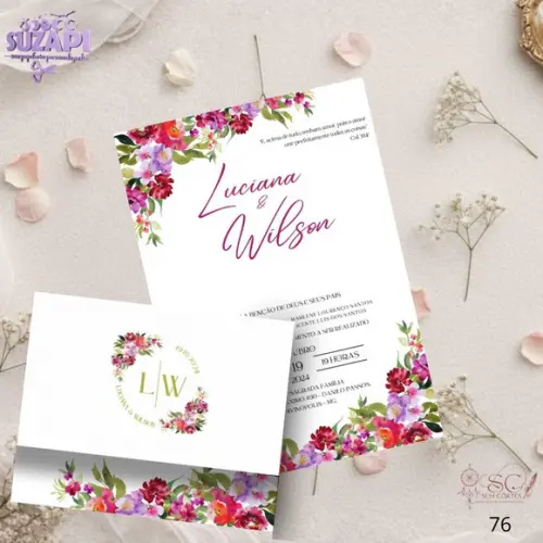 Convite de Casamento Floral Colorido Tam A5