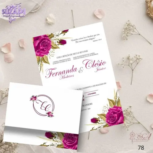 Convite de Casamento Floral Fucsia Tam A5