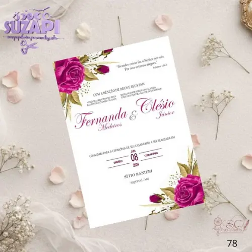 Convite de Casamento Floral Fucsia Tam A5