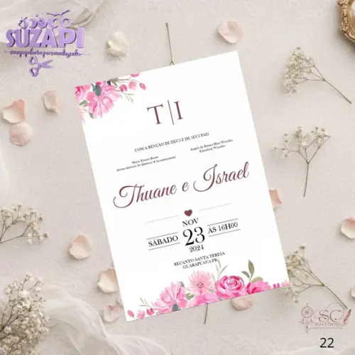 Convite de Casamento Floral Rosa Tam A5