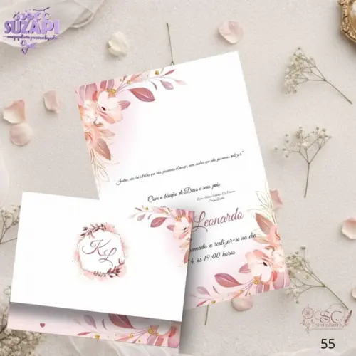 Convite de Casamento Floral Rose Tam A5