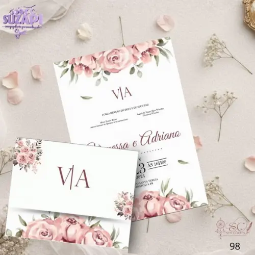 Convite de Casamento Floral Rose Tam A5