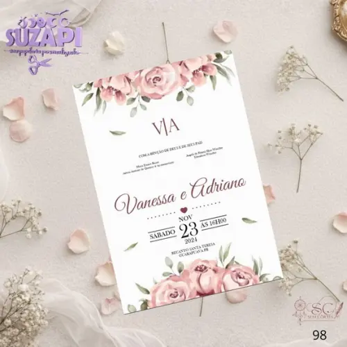 Convite de Casamento Floral Rose Tam A5