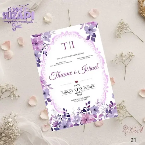 Convite de Casamento Floral Roxotam A5