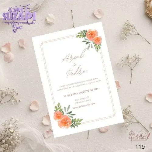 Convite de Casamento Floral Salmão Tam A5