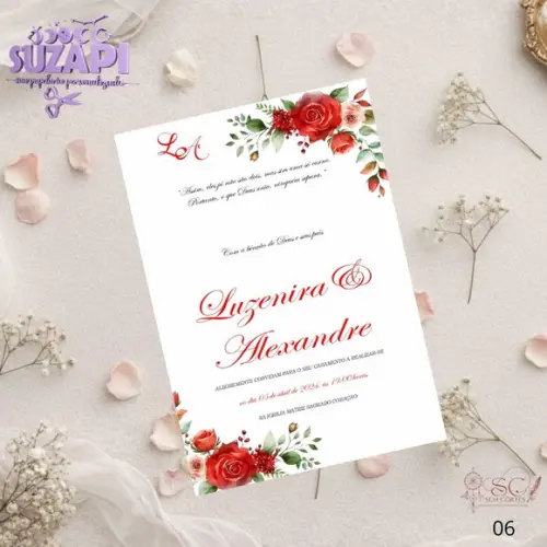 Convite de Casamento Floral Vermelho Tam A5