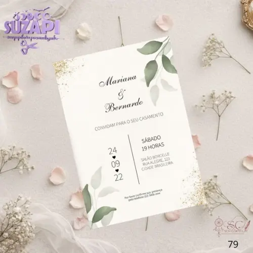 Convite de Casamento Folha Verde Oliva Tam A5