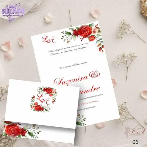 Convite de Casamento Floral Vermelho Tam A5
