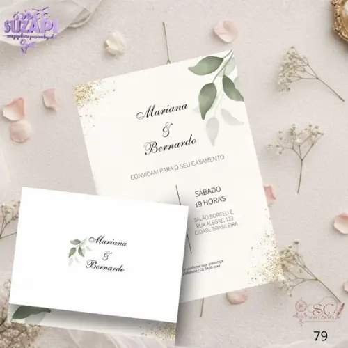 Convite de Casamento Folha Verde Oliva Tam A5