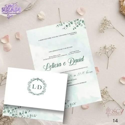 Convite de Casamento Folhagens Verdes Tam A5