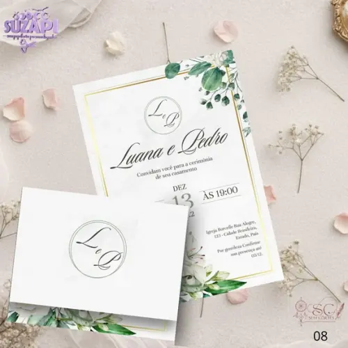 Convite de Casamento Folhas Verdes c/ Branco Tam A5