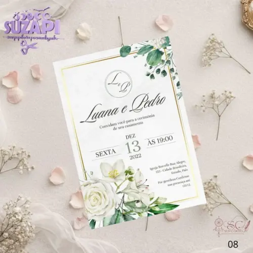 Convite de Casamento Folhas Verdes c/ Branco Tam A5
